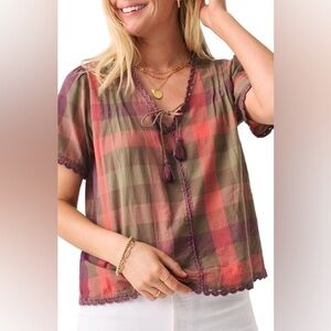 FAHERTY Margate Plaid Organic Cotton Top - XS